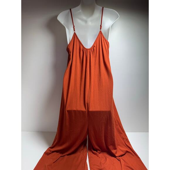 Anrabess Women’s Romper Jumpsuit Sz XL Harem Wide Leg Rust Color Spaghetti Strap - Picture 7 of 10